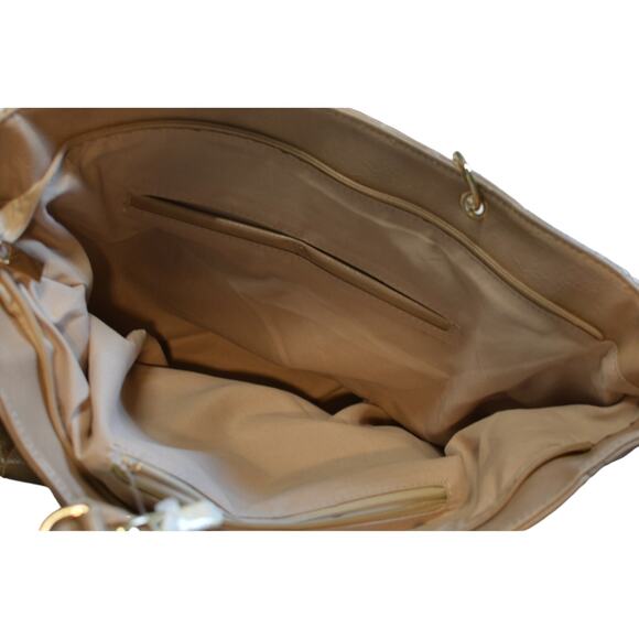 Women's Camel Brown Quilted Tote Bag w/ Pouches, Gold Hardware - Picture 5 of 5